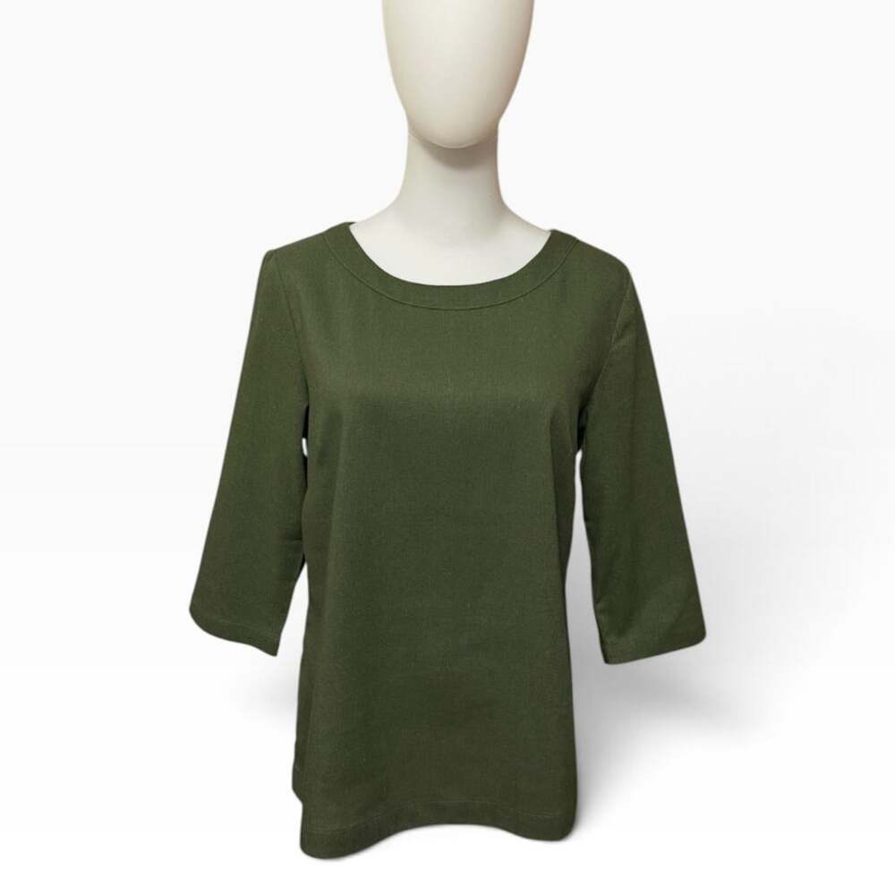Hannah Canvas Olive Green 100% Linen Top Women S 3/4 Sleeve Scoop Keyhole Shirt